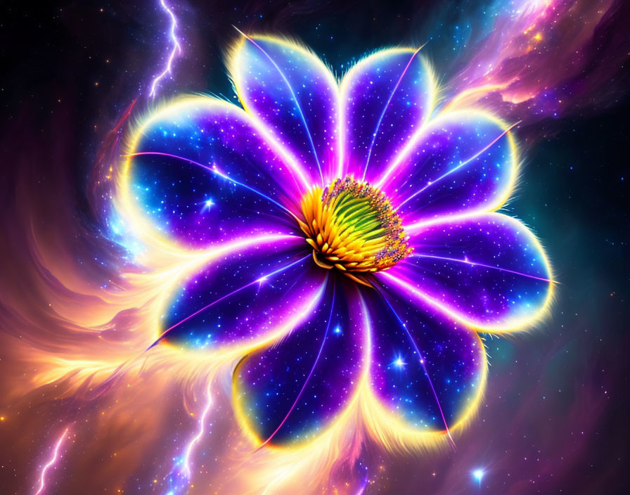 Colorful Cosmic Flower Blooming in Starry Space