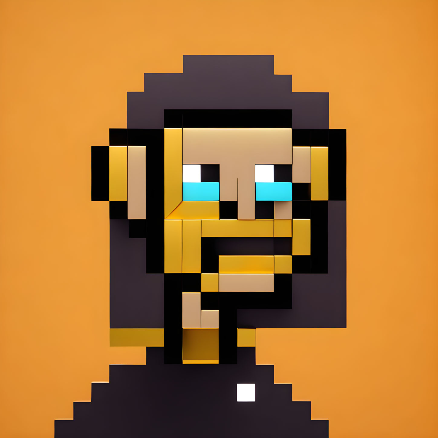 Brown-haired female character in 3D pixel art with golden headband on orange backdrop