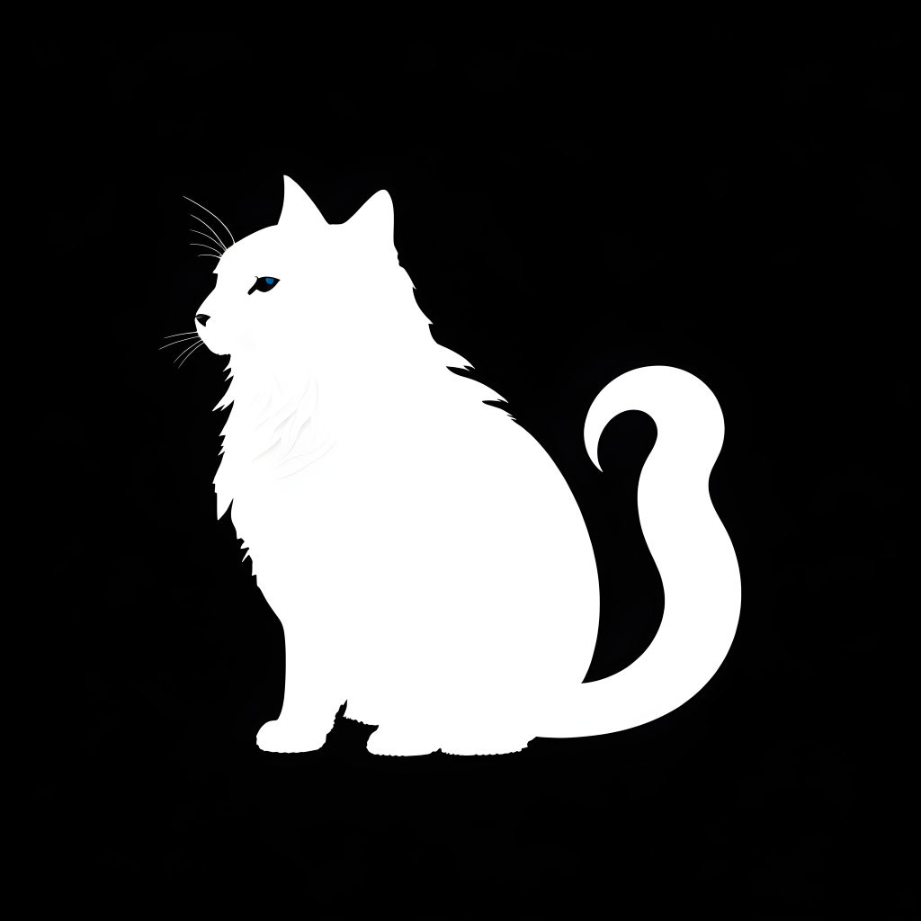 Fluffy Cat Silhouette with Whiskers and Curled Tail