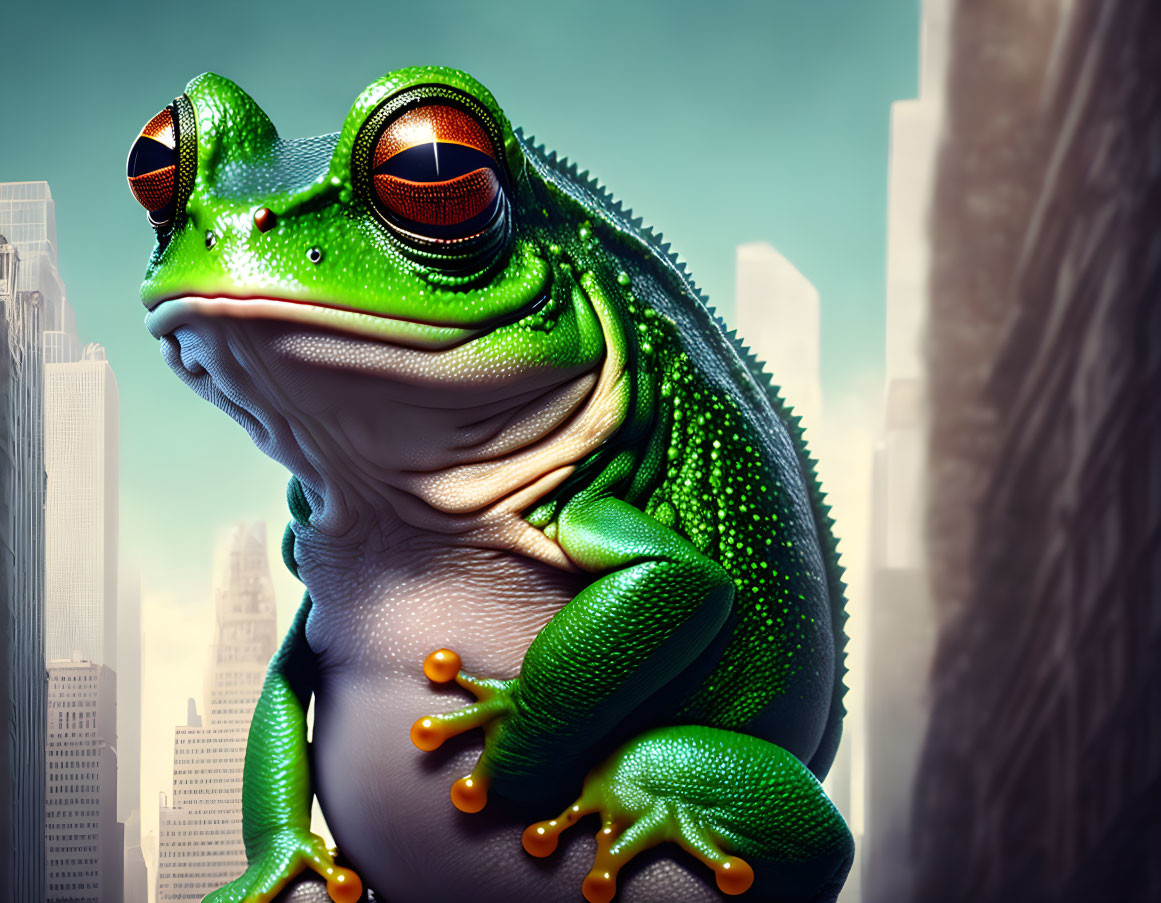 Giant Green Frog with Orange Toes in Urban Setting