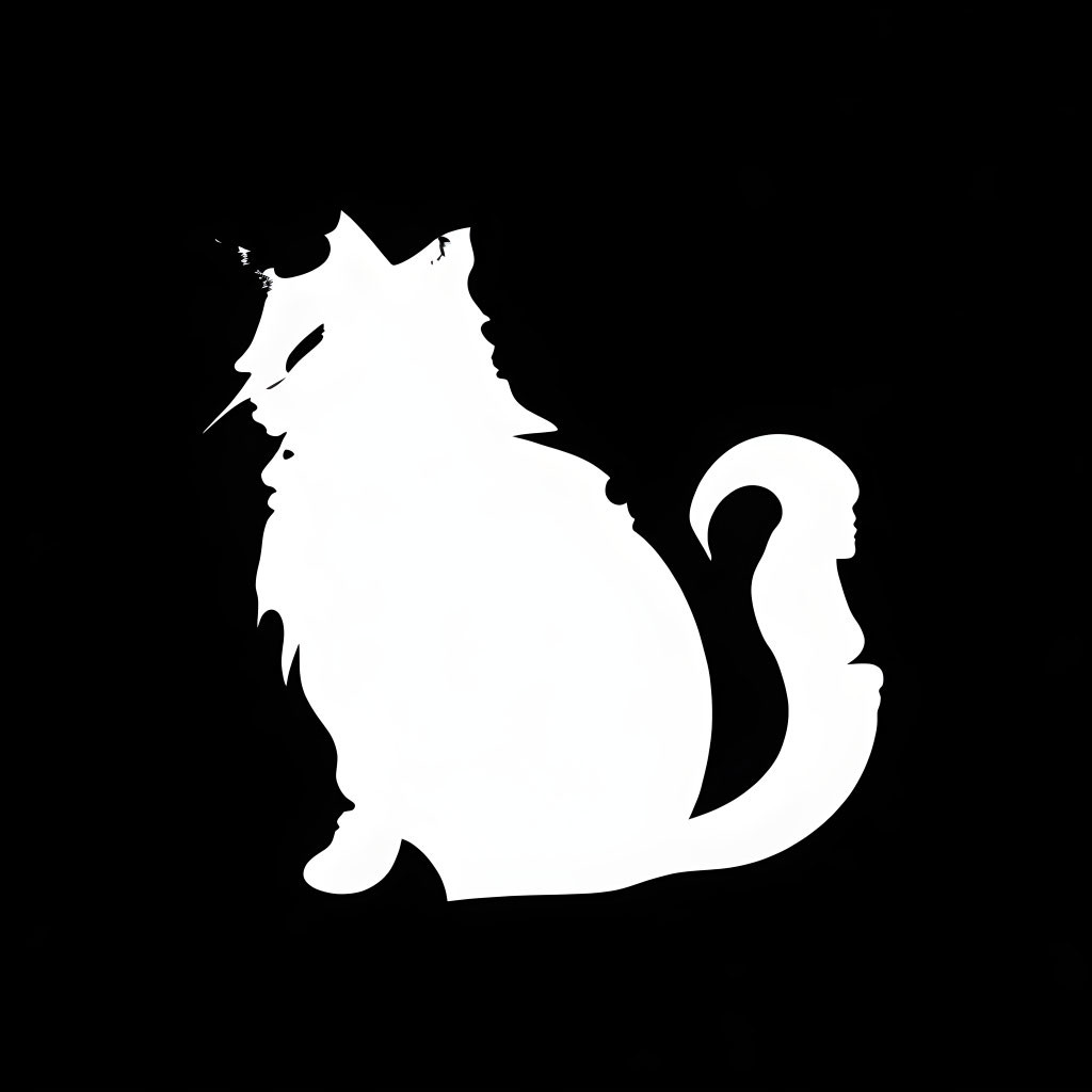 Fluffy Cat Silhouette Profile on Black Background