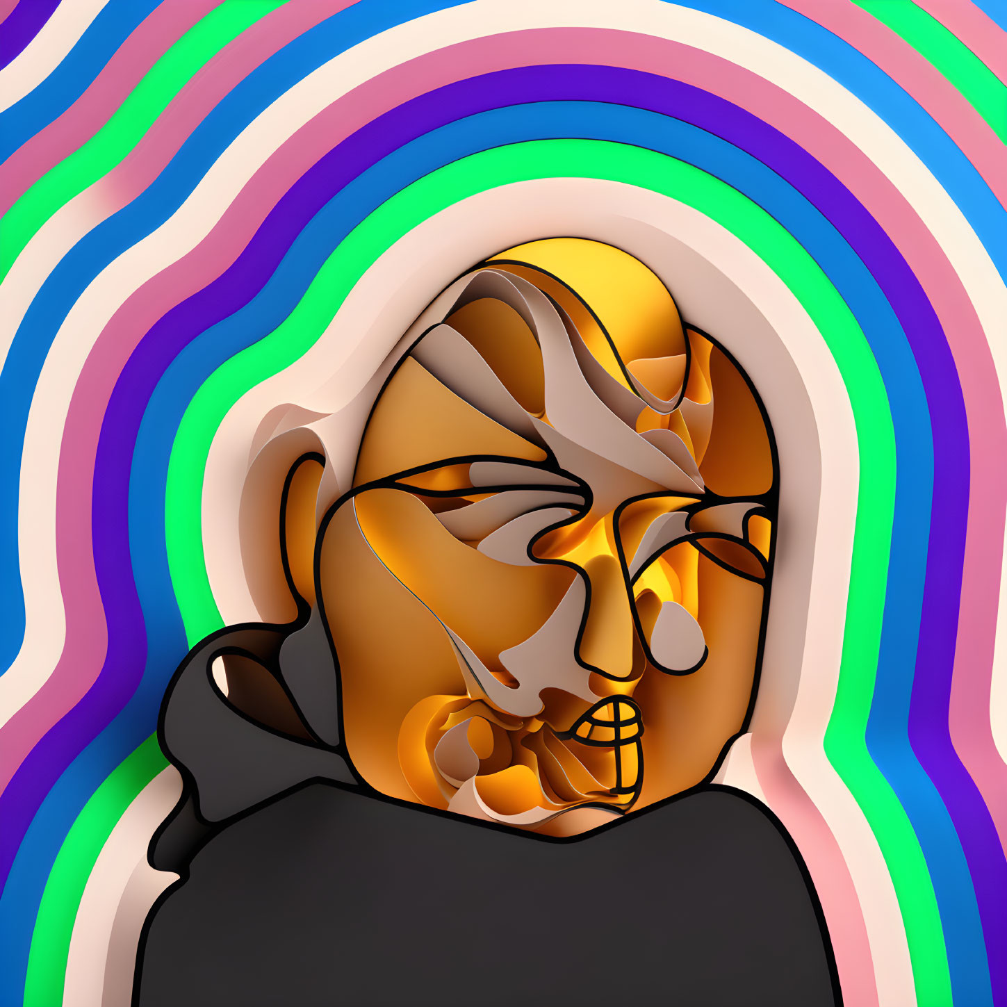 Abstract Digital Art: Human-Like Face with Golden Puzzle-Like Features