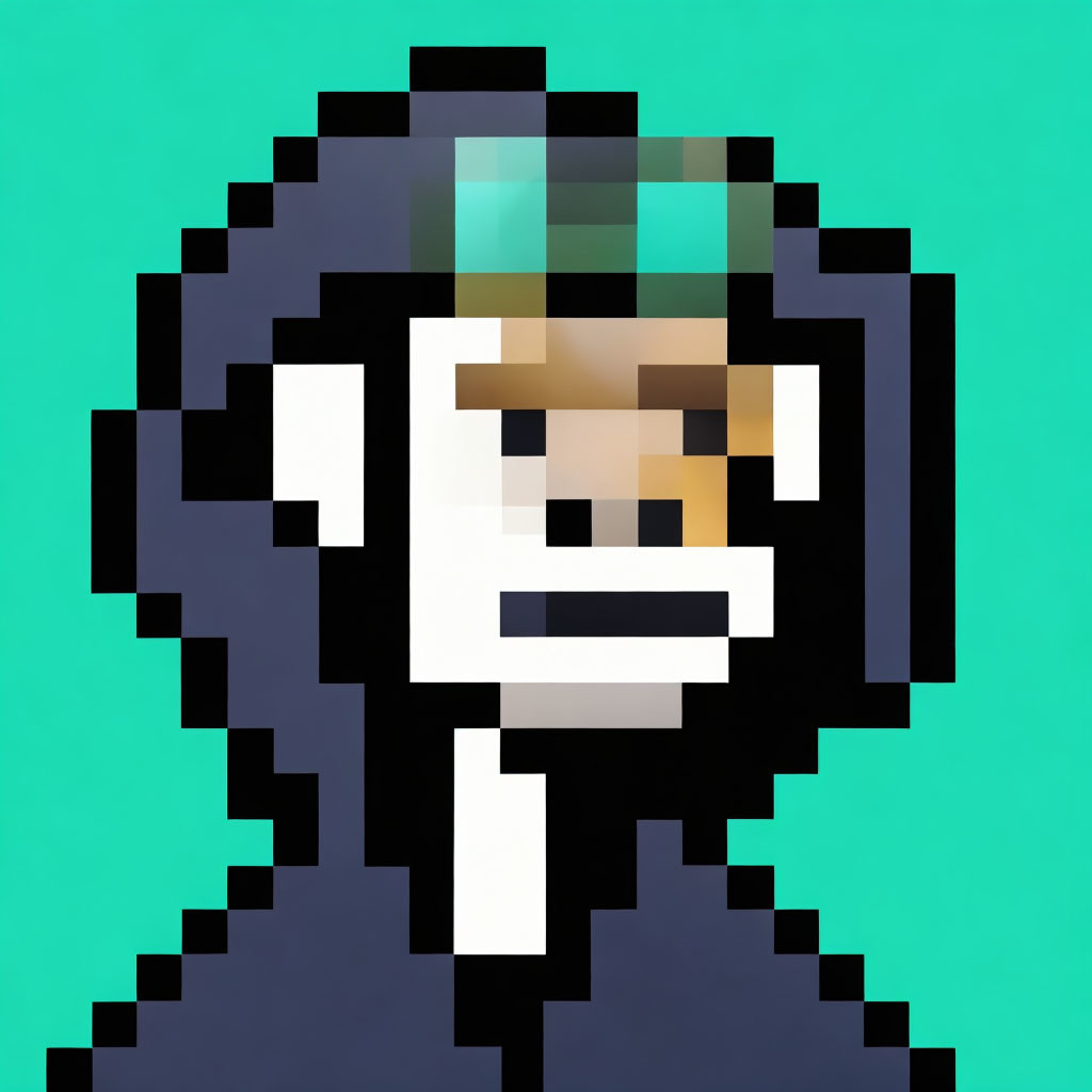 Person with Black Hair in Pixel Art on Blue Background