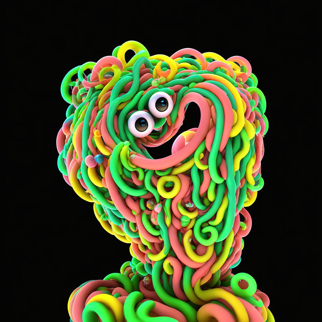 Abstract Cartoon Character with Googly Eyes on Black Background