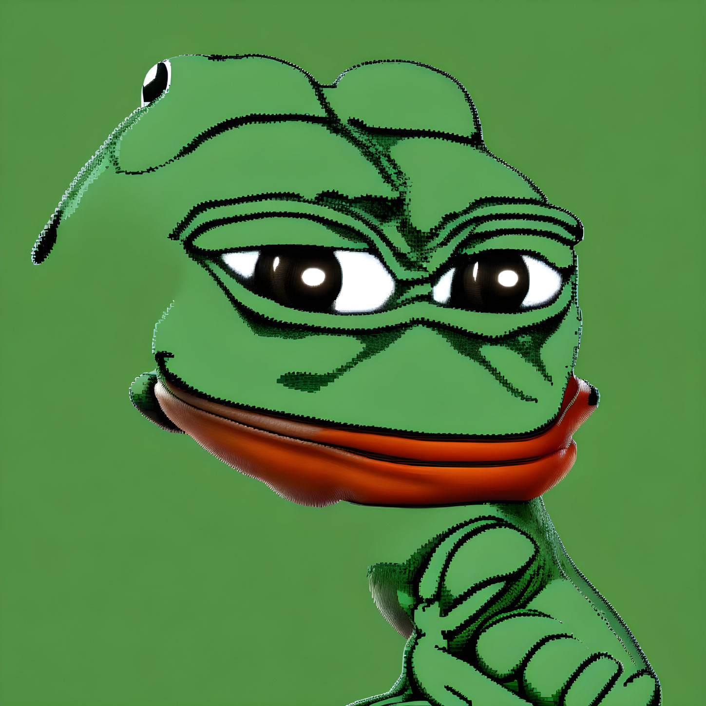 Green anthropomorphic frog character with white eyes on green background