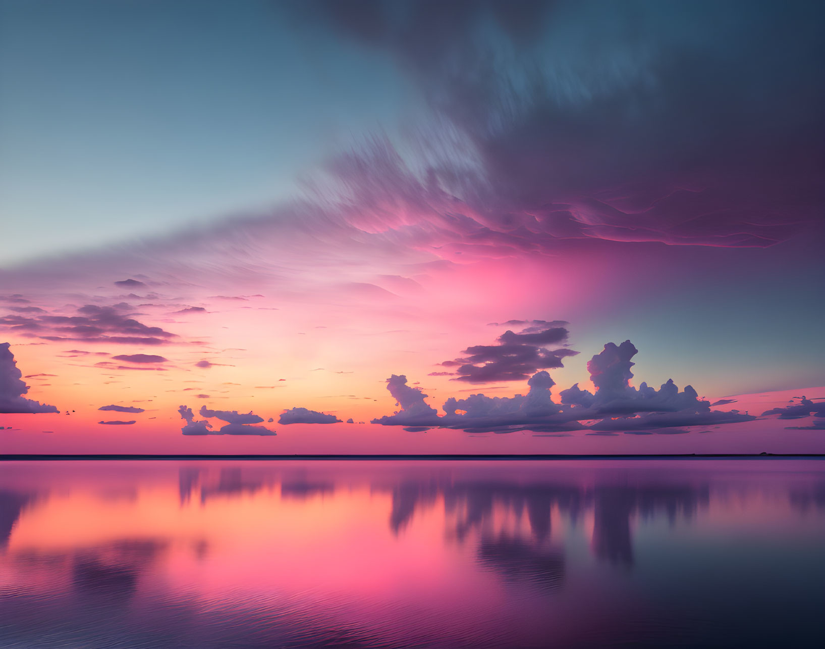 Tranquil sunset with pink and purple hues over calm water