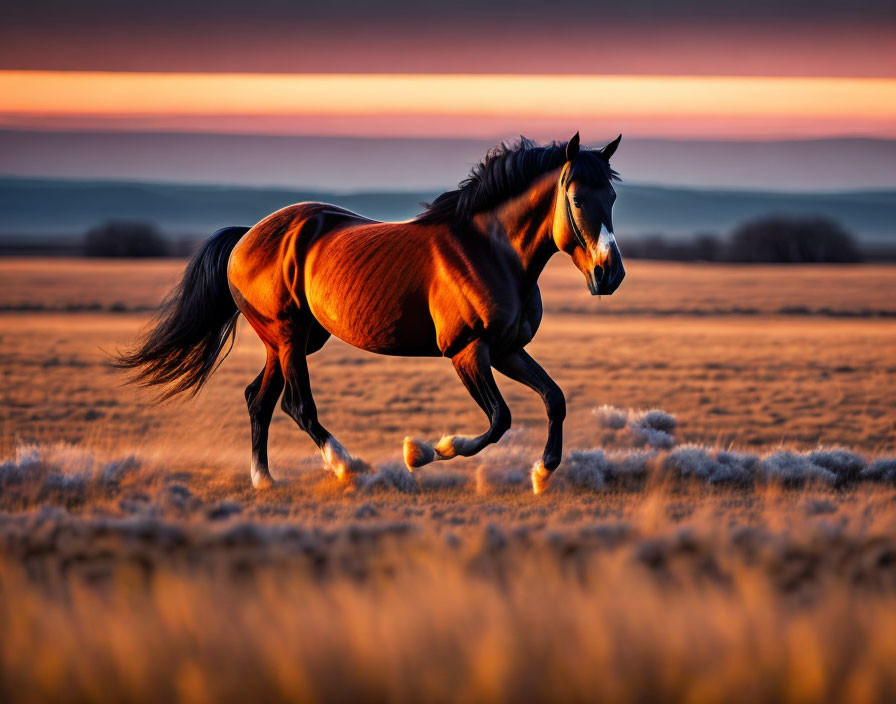 Majestic horse galloping in vibrant sunset