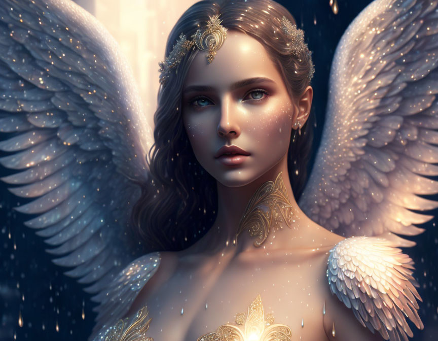 Serene angelic figure with white wings and gold detailing