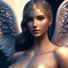 Serene angelic figure with white wings and gold detailing