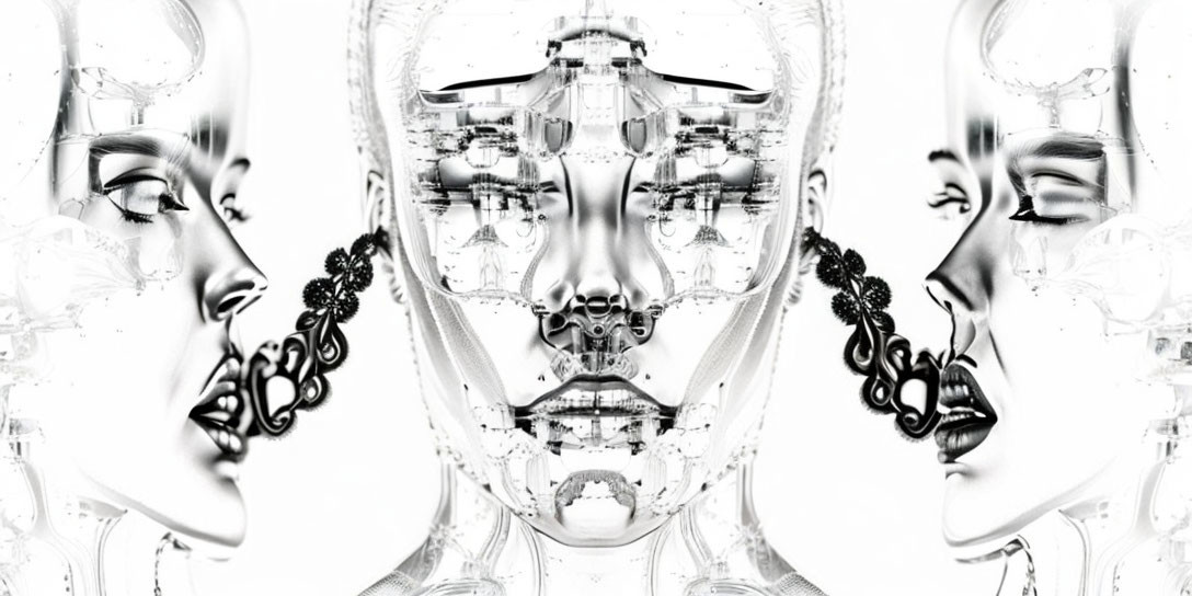 Symmetrical Black and White Abstract Woman's Face with Intricate Patterns