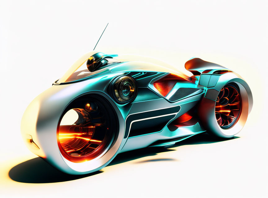 Sleek White and Teal Futuristic Motorcycle Design