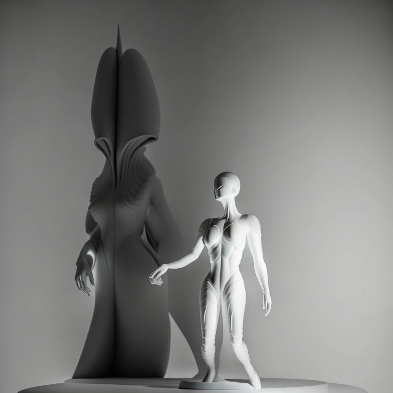 Futuristic humanoid figure with sculpture on gradient background