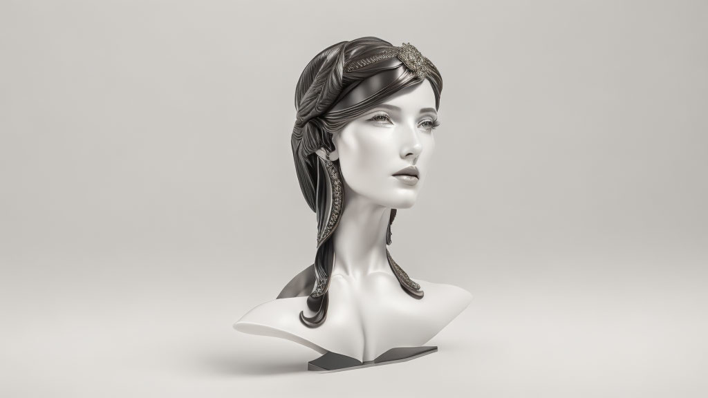 Elegant female bust with intricate hair details on neutral background