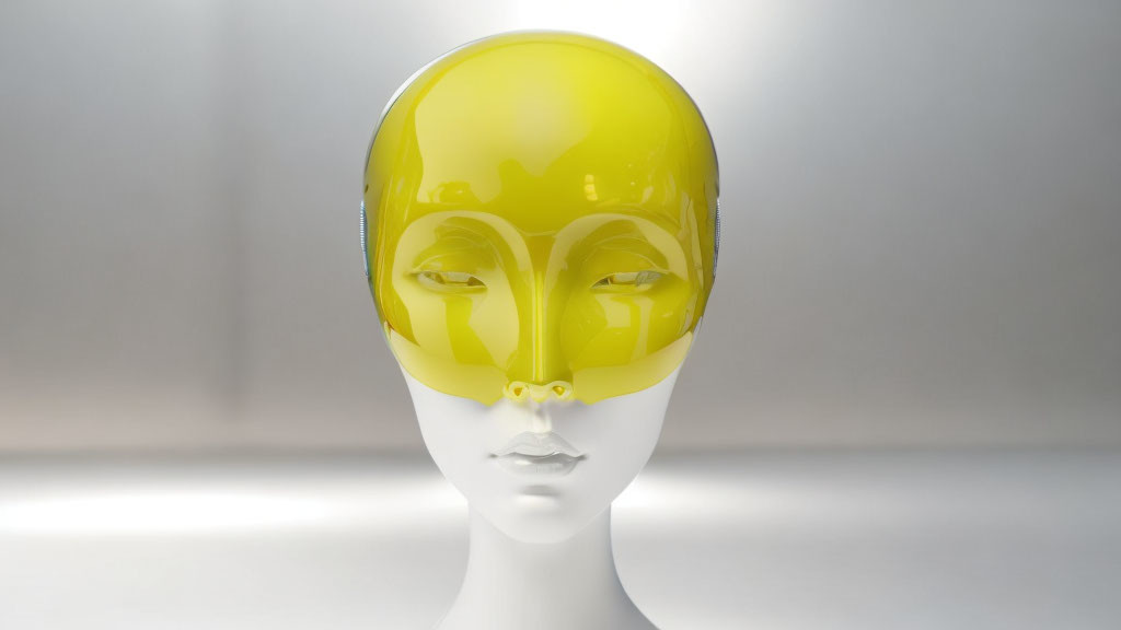 Yellow Reflective Mannequin Head on Blurred Background