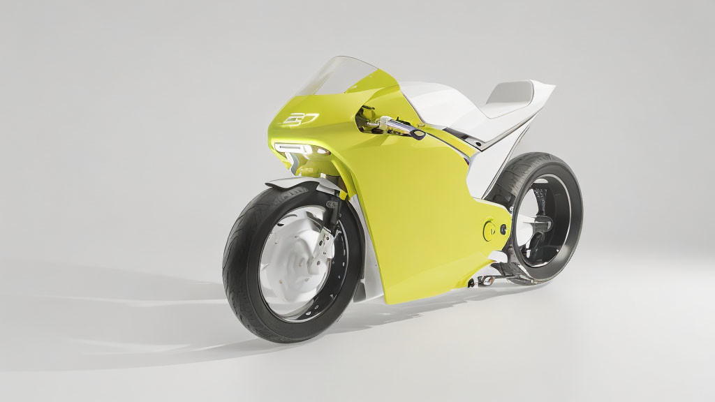 Yellow and White Futuristic Sport Motorcycle with Enclosed Bodywork