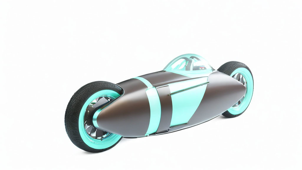 Futuristic silver and teal vehicle with transparent canopy