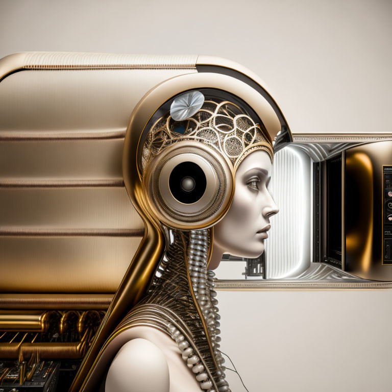 Detailed Female-Styled Android with Gold Embellishments