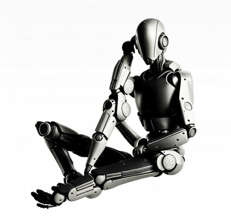 Articulated humanoid robot in contemplative pose