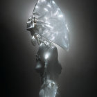 Female Android with Glowing Elements and Transparent Wing-Like Structures