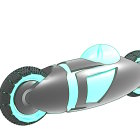 Futuristic silver and teal vehicle with transparent canopy