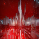 Futuristic red cityscape with towering skyscrapers and luminous structure