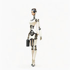 Modern Female Robot in Suit and Heels with Handbag on White Background