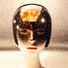 Futuristic helmet on mannequin head in snowy setting