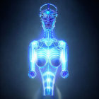 Futuristic blue humanoid robot with intricate light patterns