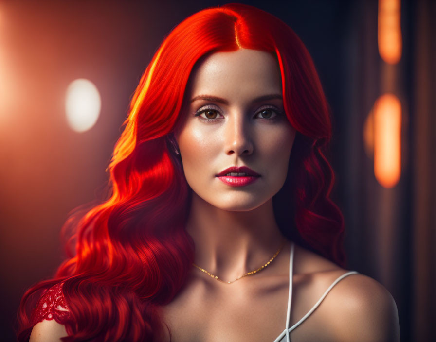 Bright Red-Haired Woman with Fair Skin in Soft Lighting