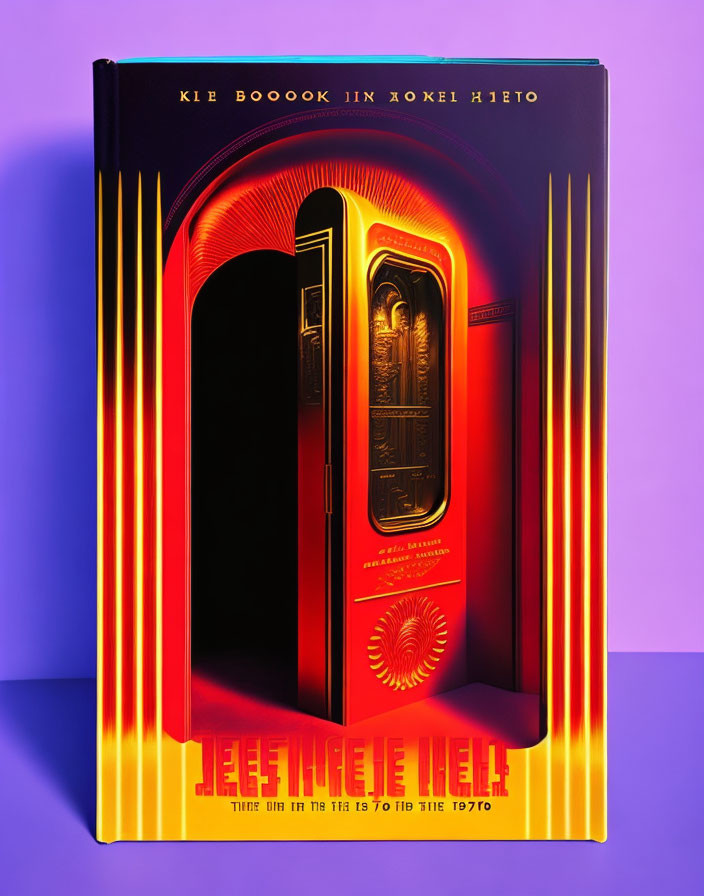 Neon-tinged sci-fi book cover with futuristic portal and glyphs