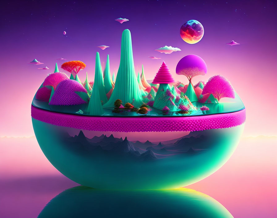 Colorful Stylized Vegetation on Floating Island in Surreal Landscape