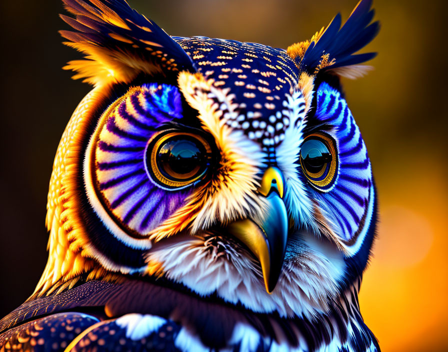 Colorful Digital Art: Owl with Geometric Feather Patterns and Striking Eyes