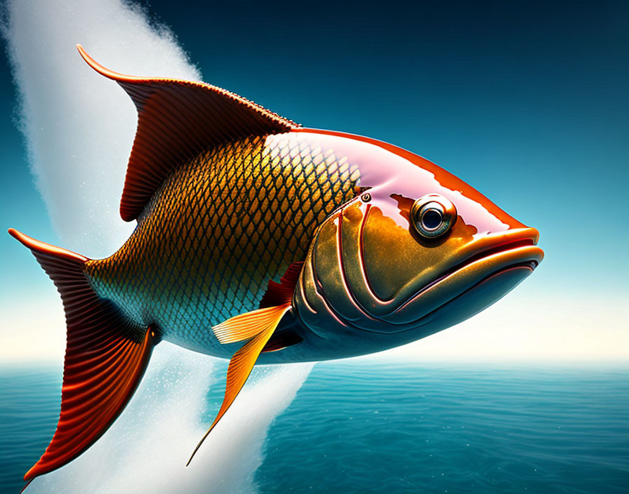 Colorful Fish Illustration with Detailed Scales in Orange, Gold, and Red