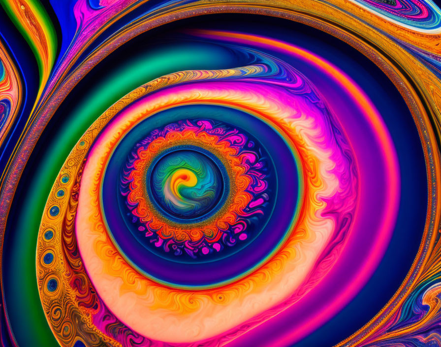 Colorful Psychedelic Swirls in Blue, Purple, Orange, and Gold