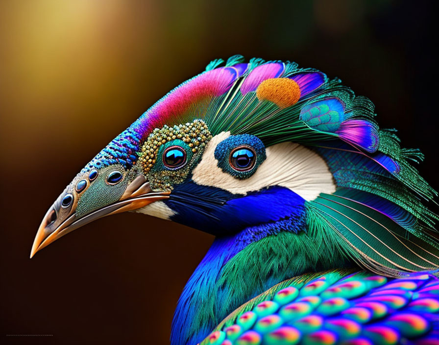 Close-up of vibrant peacock with blue and green plumage