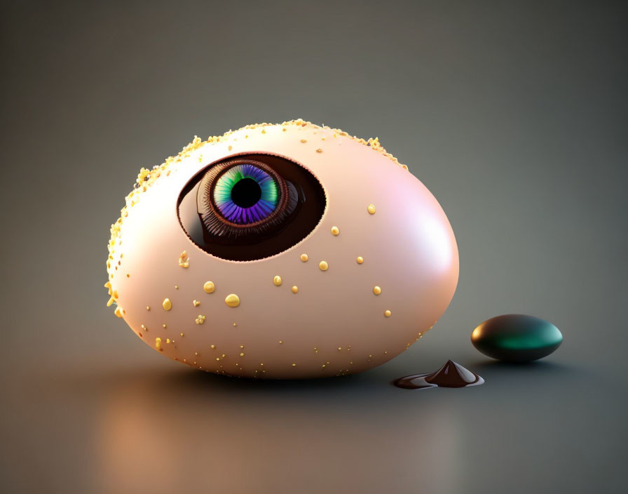 Colorful Eye Cracked Egg Surrounded by Chocolate Droplets