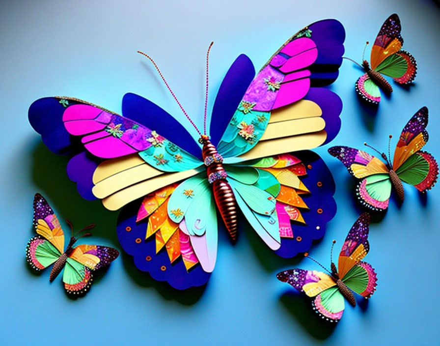 Vibrant butterfly digital art on blue gradient background