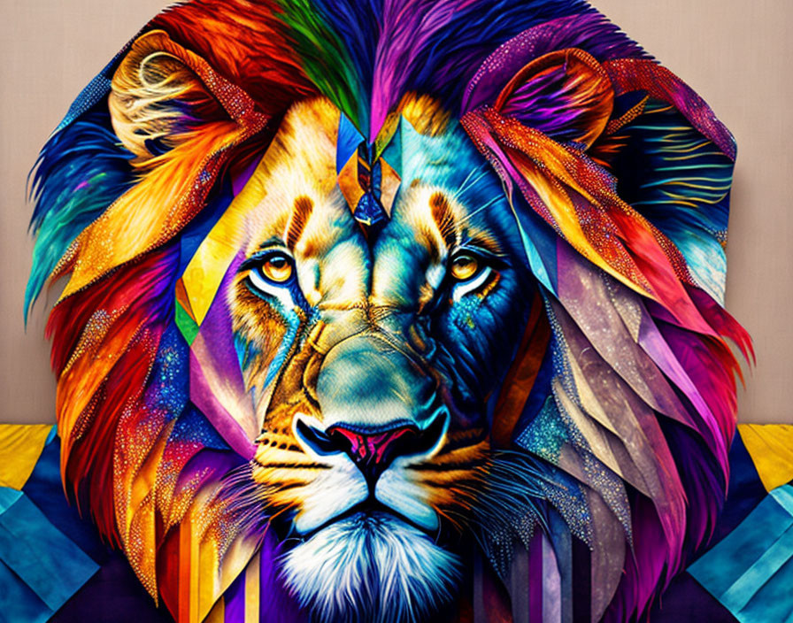 Colorful Lion Illustration with Geometric Background