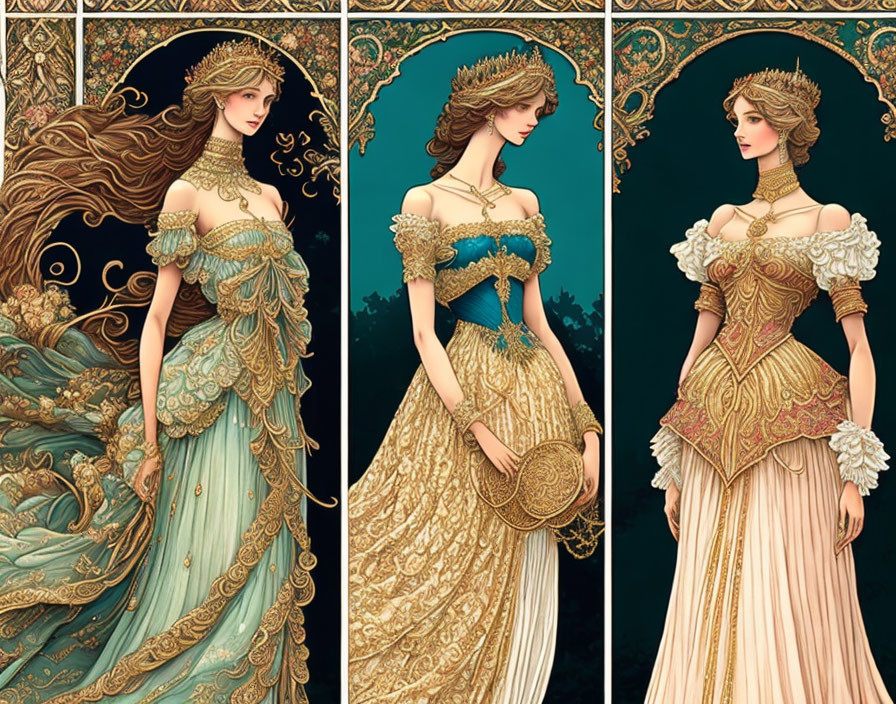 Ornate historical dresses: Women in elaborate hairstyles & headpieces