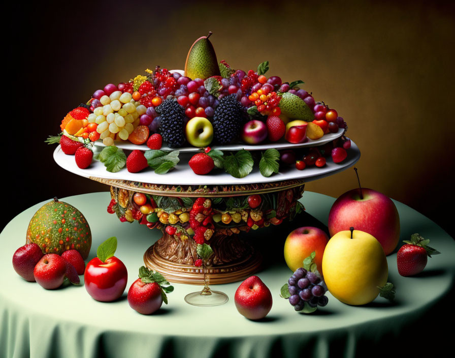 Colorful Fruit Bowl with Assorted Berries, Apples, Grapes, and Kiwis on