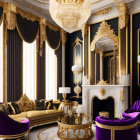 Luxurious Red Velvet Sofas and Gold Accents in Opulent Room