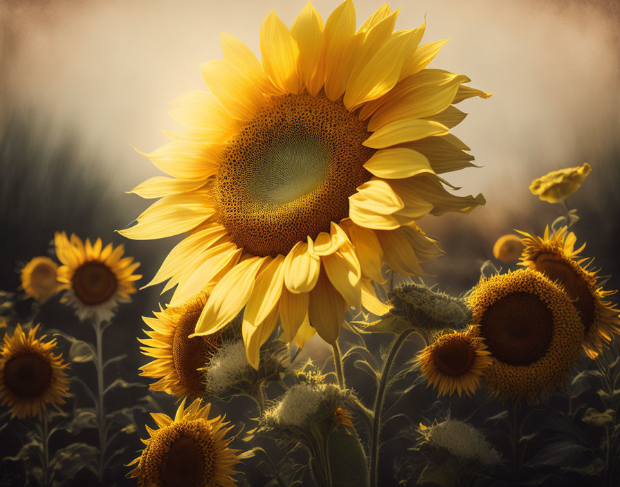 Bright Sunflower in Golden Light and Soft-focus Background