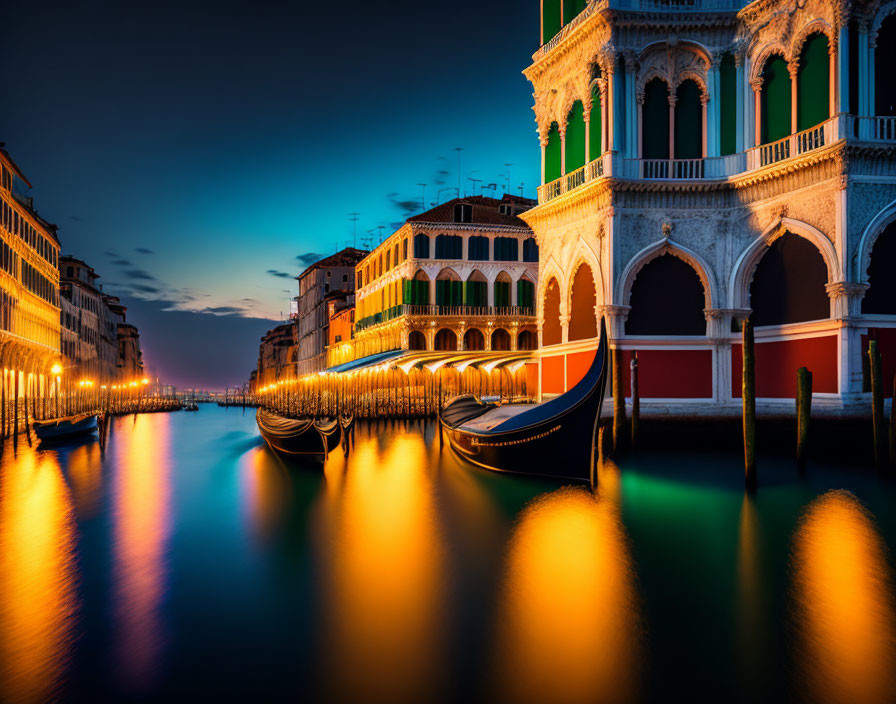 Twilight view of Gondolas on Grand Canal