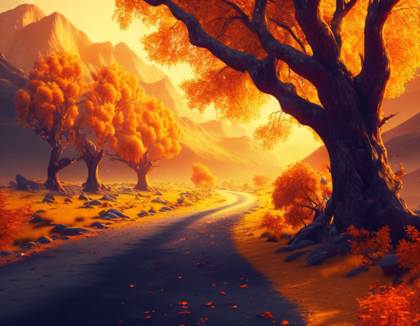 Scenic autumn landscape with winding road