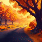 Scenic autumn landscape with winding road