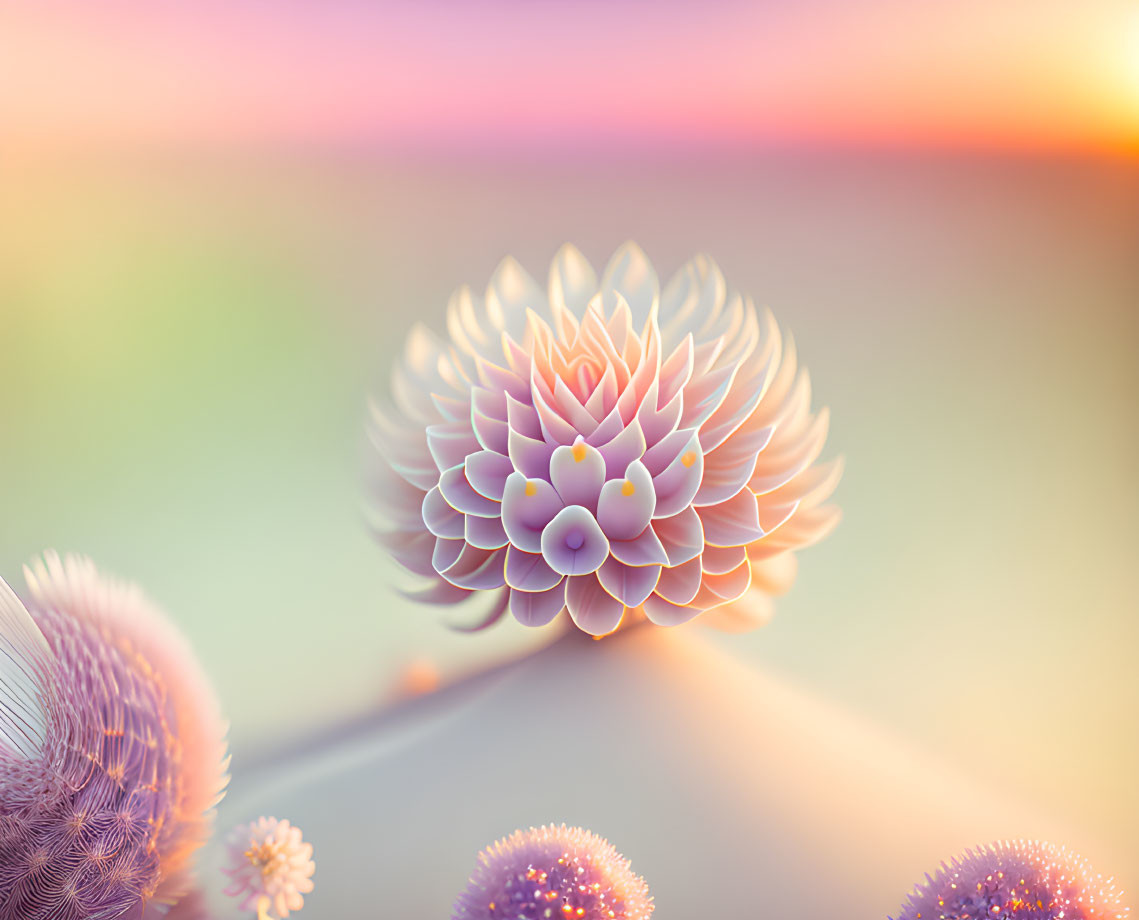 Layered pastel flower on gradient sunset backdrop