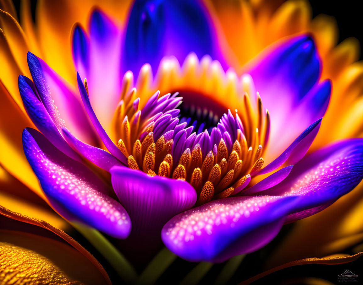 Vibrant Macro Photograph of Purple Flower Petals with Yellow-Orange Core