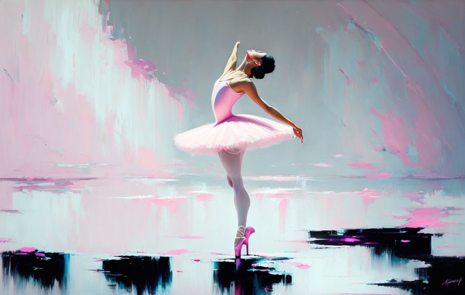 Pink tutu ballerina in abstract painted setting