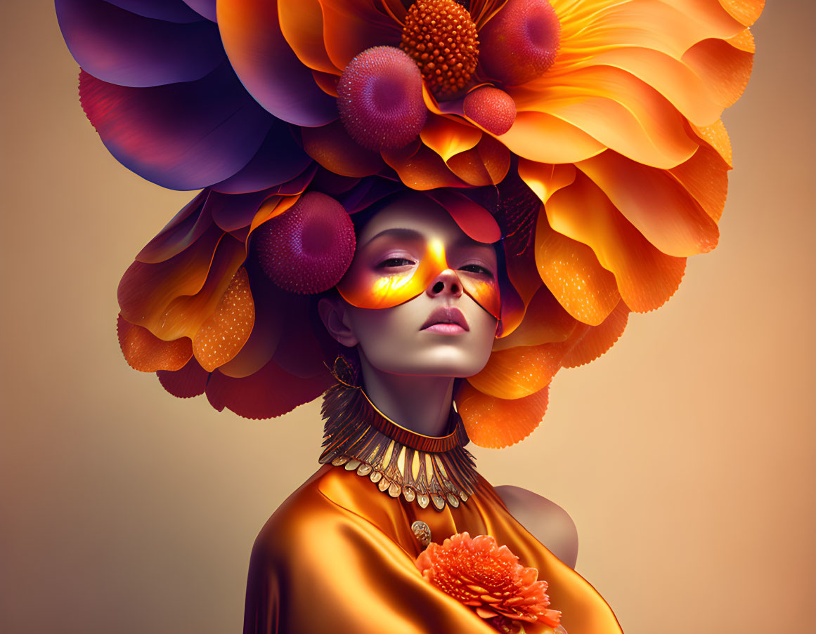 Colorful Flower Headdress Portrait with Warm Tones