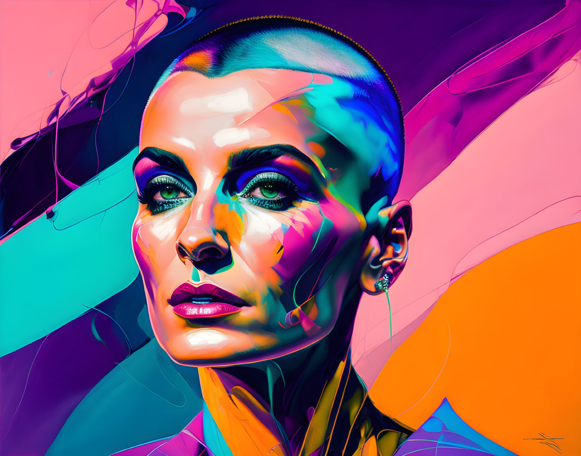 Colorful abstract digital artwork of woman with vibrant patterns on face